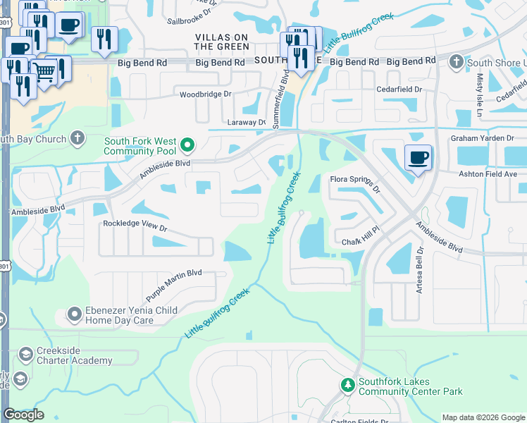 map of restaurants, bars, coffee shops, grocery stores, and more near 11153 Golden Silence Drive in Riverview