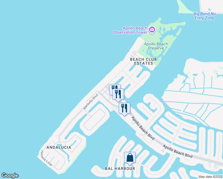 map of restaurants, bars, coffee shops, grocery stores, and more near 1485 Apollo Beach Boulevard in Apollo Beach