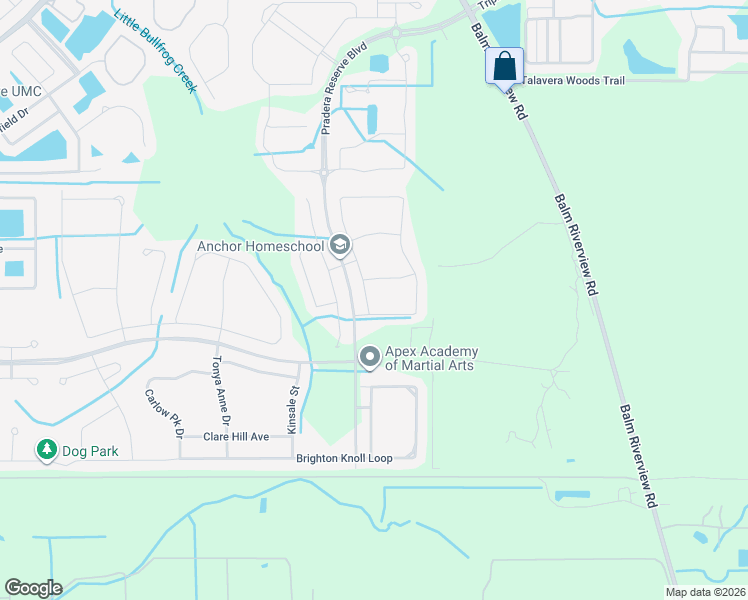 map of restaurants, bars, coffee shops, grocery stores, and more near 13623 Willow Bluestar Loop in Riverview