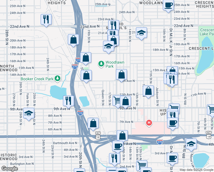 map of restaurants, bars, coffee shops, grocery stores, and more near 1208 17th Street North in St. Petersburg