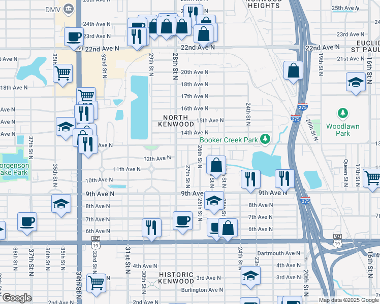map of restaurants, bars, coffee shops, grocery stores, and more near 2600 13th Avenue North in St. Petersburg