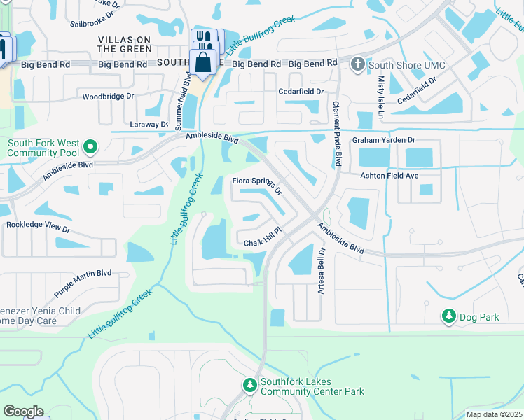 map of restaurants, bars, coffee shops, grocery stores, and more near 11431 Flora Springs Drive in Riverview