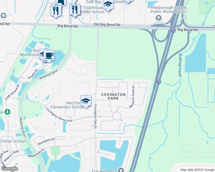 map of restaurants, bars, coffee shops, grocery stores, and more near 7624 Devonbridge Garden Way in Apollo Beach