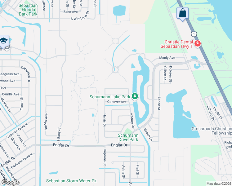 map of restaurants, bars, coffee shops, grocery stores, and more near 153 Kildare Drive in Sebastian