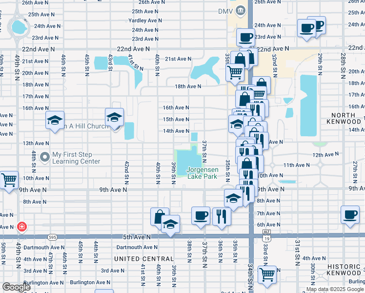 map of restaurants, bars, coffee shops, grocery stores, and more near 3853 13th Avenue North in St. Petersburg