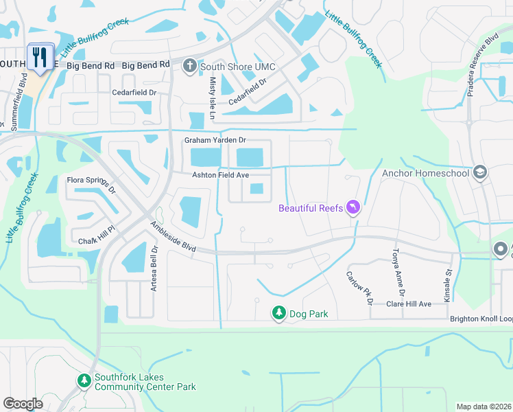 map of restaurants, bars, coffee shops, grocery stores, and more near 13231 Graham Yarden Drive in Riverview