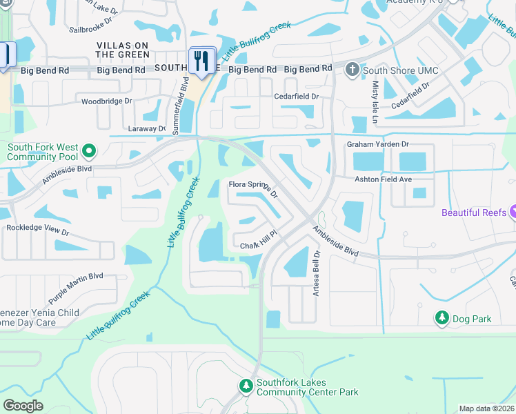 map of restaurants, bars, coffee shops, grocery stores, and more near 11428 Flora Springs Drive in Riverview