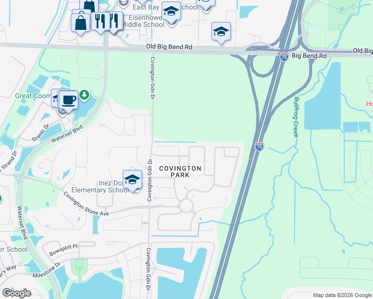 map of restaurants, bars, coffee shops, grocery stores, and more near 7808 Bristol Park Drive in Apollo Beach