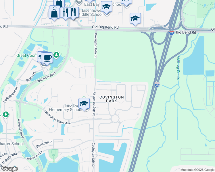 map of restaurants, bars, coffee shops, grocery stores, and more near 6928 Exeter Park Place in Apollo Beach
