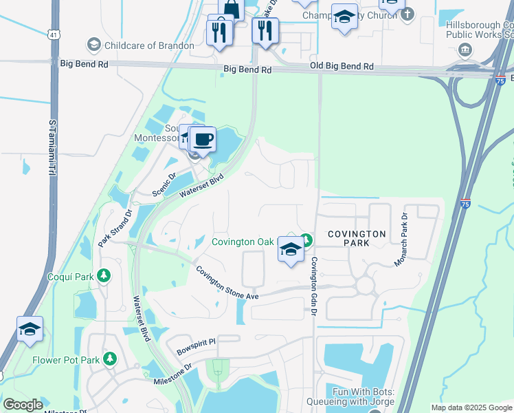 map of restaurants, bars, coffee shops, grocery stores, and more near 7508 Regents Garden Way in Apollo Beach
