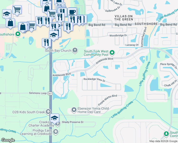 map of restaurants, bars, coffee shops, grocery stores, and more near 10804 Australian Pine Drive in Riverview