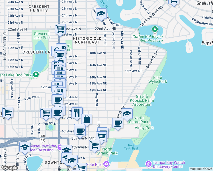 map of restaurants, bars, coffee shops, grocery stores, and more near 238 13th Avenue Northeast in St. Petersburg