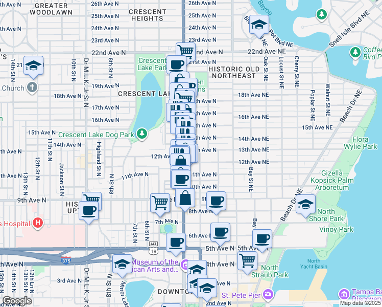 map of restaurants, bars, coffee shops, grocery stores, and more near 316 13th Avenue North in St. Petersburg