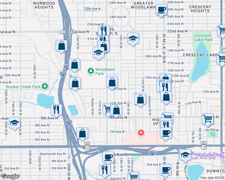 map of restaurants, bars, coffee shops, grocery stores, and more near 1213 16th Street North in St. Petersburg