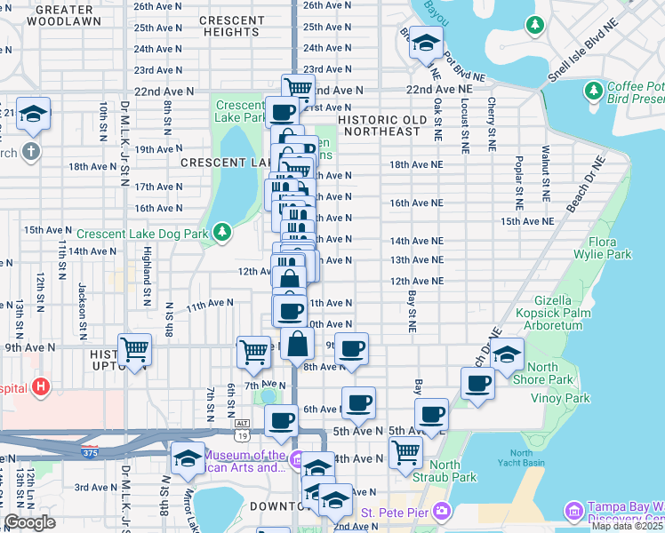 map of restaurants, bars, coffee shops, grocery stores, and more near 220 13th Avenue North in St. Petersburg