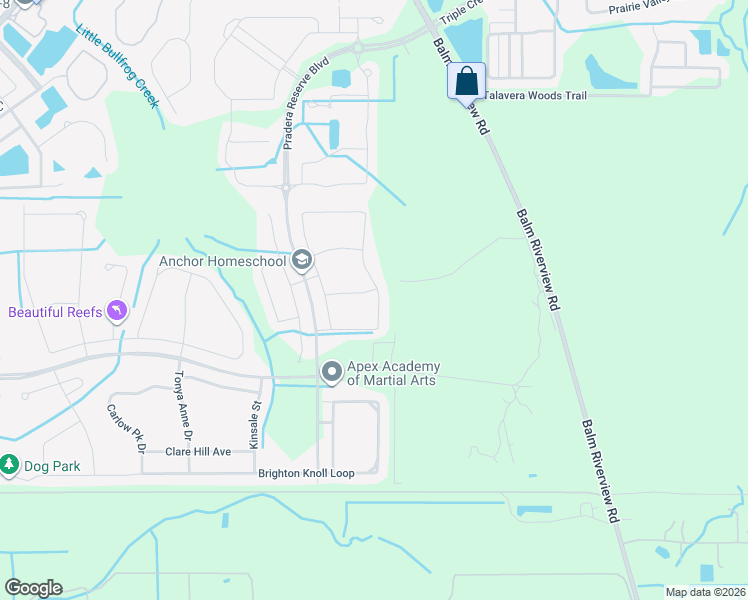 map of restaurants, bars, coffee shops, grocery stores, and more near 13360 Willow Bluestar Loop in Riverview