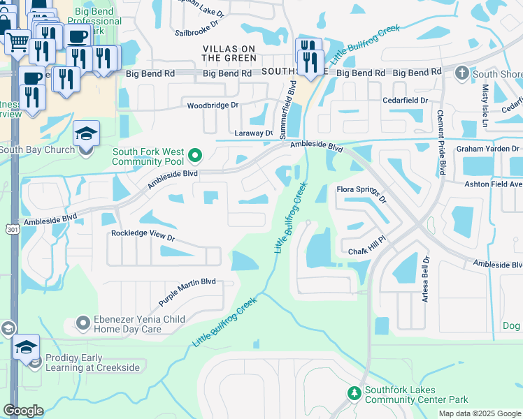 map of restaurants, bars, coffee shops, grocery stores, and more near 11157 Golden Silence Drive in Riverview
