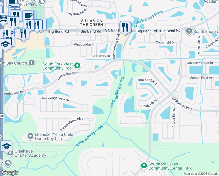 map of restaurants, bars, coffee shops, grocery stores, and more near 11153 Golden Silence Drive in Riverview
