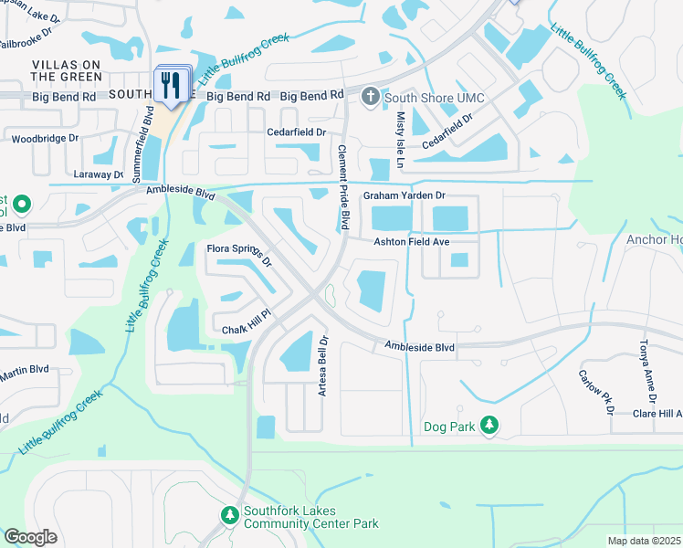 map of restaurants, bars, coffee shops, grocery stores, and more near 13560 Fladgate Mark Drive in Riverview