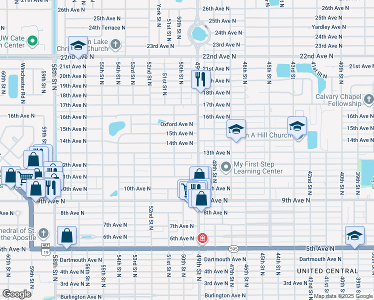 map of restaurants, bars, coffee shops, grocery stores, and more near 4943 13th Avenue North in St. Petersburg