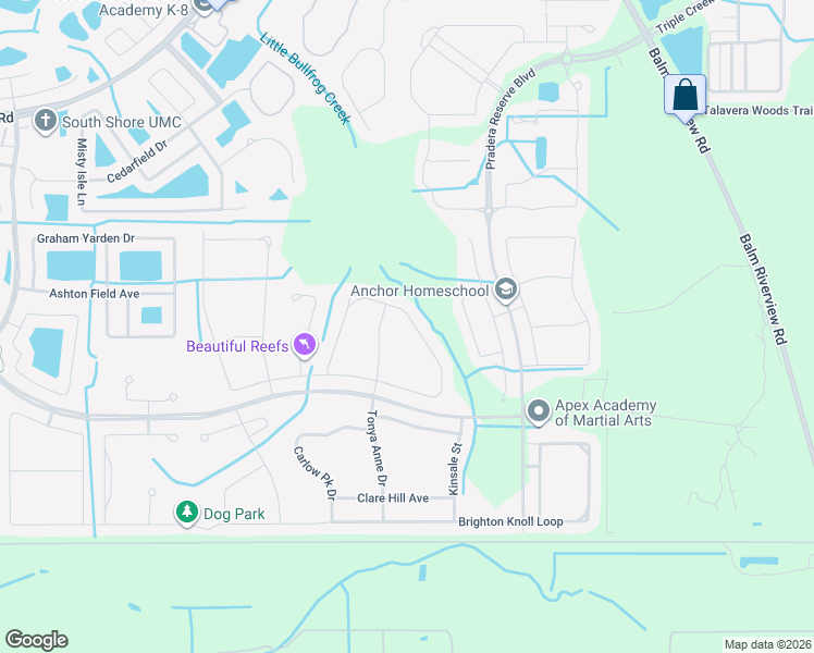 map of restaurants, bars, coffee shops, grocery stores, and more near 11874 Sunburst Marble Road in Riverview