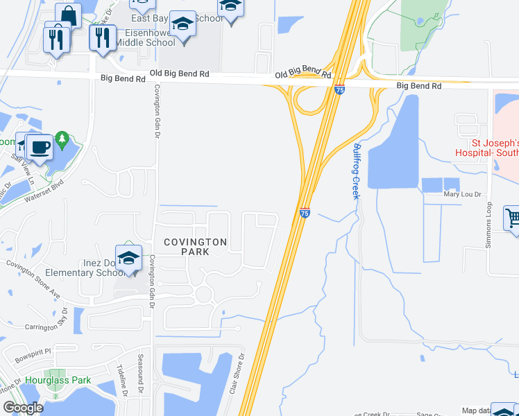 map of restaurants, bars, coffee shops, grocery stores, and more near 6904 Monarch Park Drive in Apollo Beach