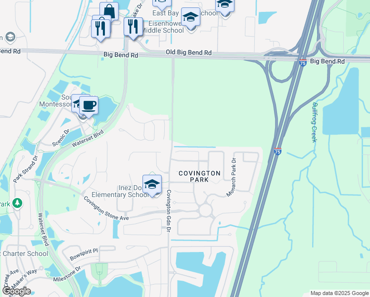 map of restaurants, bars, coffee shops, grocery stores, and more near 6933 Exeter Park Place in Apollo Beach