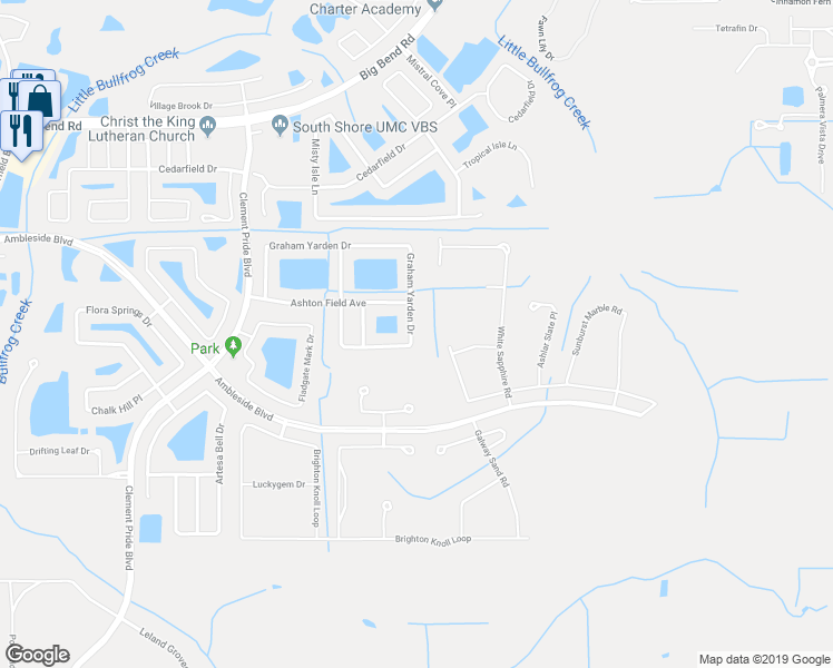 map of restaurants, bars, coffee shops, grocery stores, and more near 13245 Graham Yarden Drive in Riverview