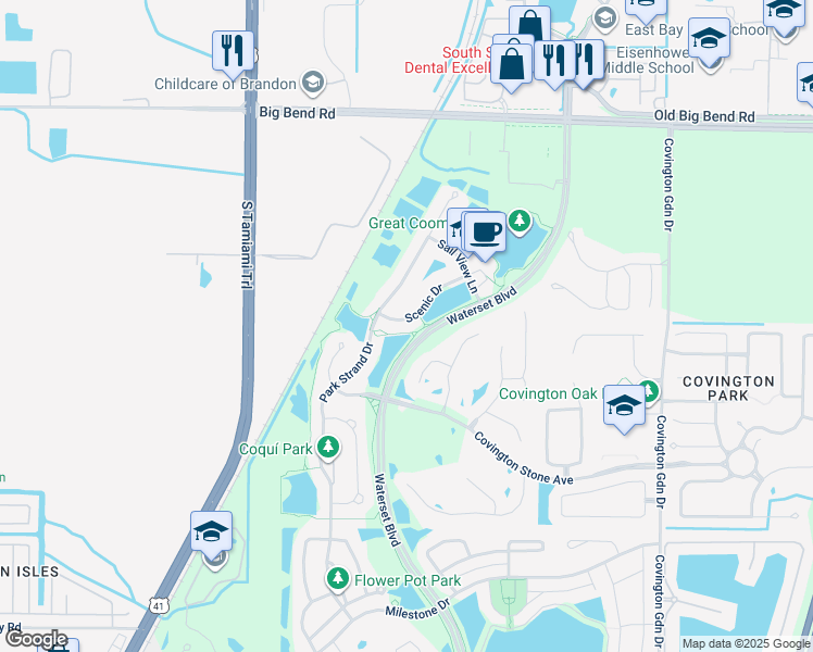 map of restaurants, bars, coffee shops, grocery stores, and more near 6809 Scenic Drive in Apollo Beach