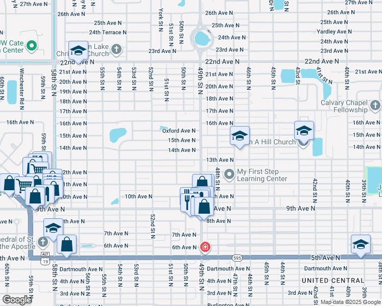 map of restaurants, bars, coffee shops, grocery stores, and more near 4943 13th Avenue North in St. Petersburg