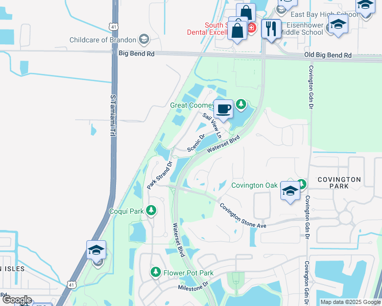 map of restaurants, bars, coffee shops, grocery stores, and more near 6809 Scenic Drive in Apollo Beach