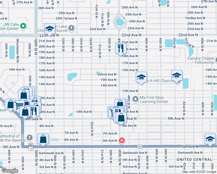 map of restaurants, bars, coffee shops, grocery stores, and more near 4943 13th Avenue North in St. Petersburg