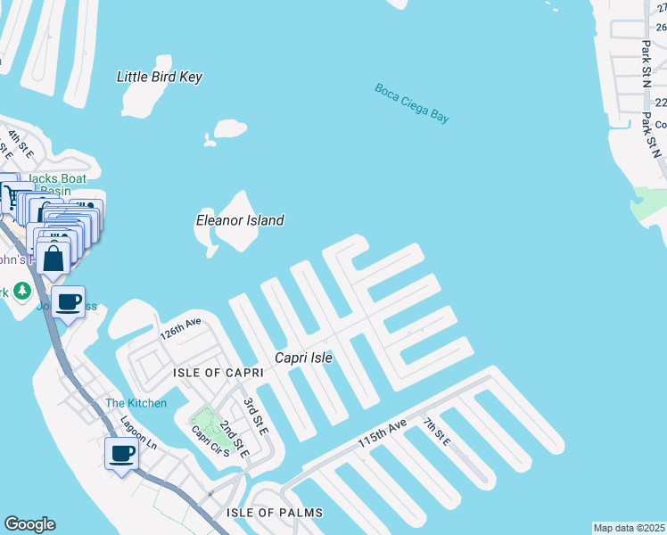 map of restaurants, bars, coffee shops, grocery stores, and more near 710 126th Avenue in Treasure Island