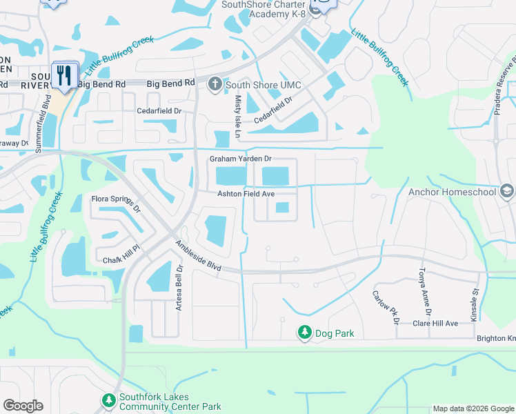map of restaurants, bars, coffee shops, grocery stores, and more near 13202 Graham Yarden Drive in Riverview