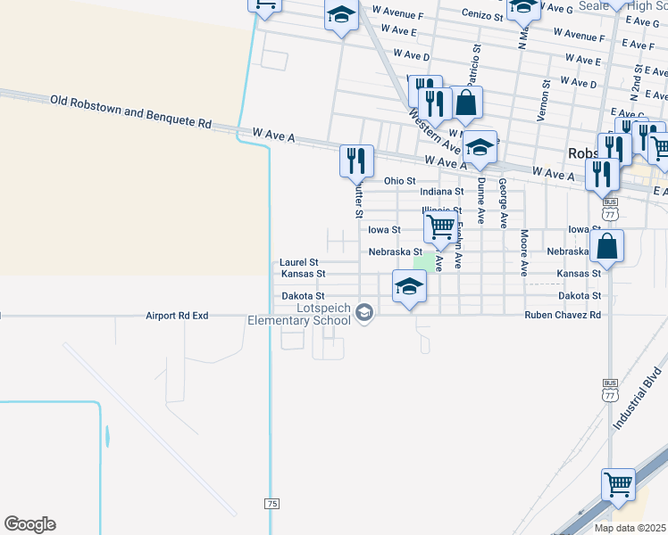 map of restaurants, bars, coffee shops, grocery stores, and more near 1217 Kansas Street in Robstown