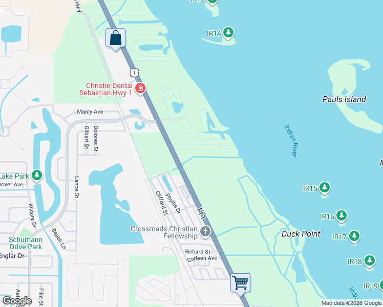 map of restaurants, bars, coffee shops, grocery stores, and more near 6345 Dunn Runnin Road in Sebastian
