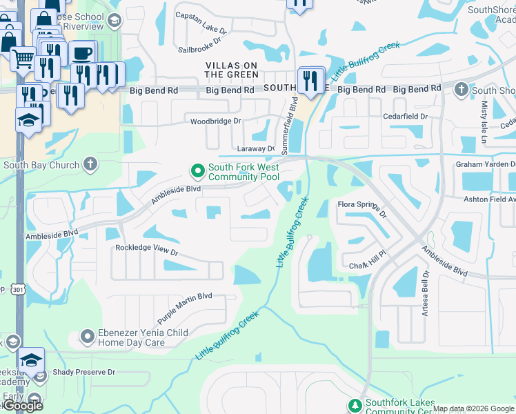 map of restaurants, bars, coffee shops, grocery stores, and more near 11116 Summer Star Drive in Riverview