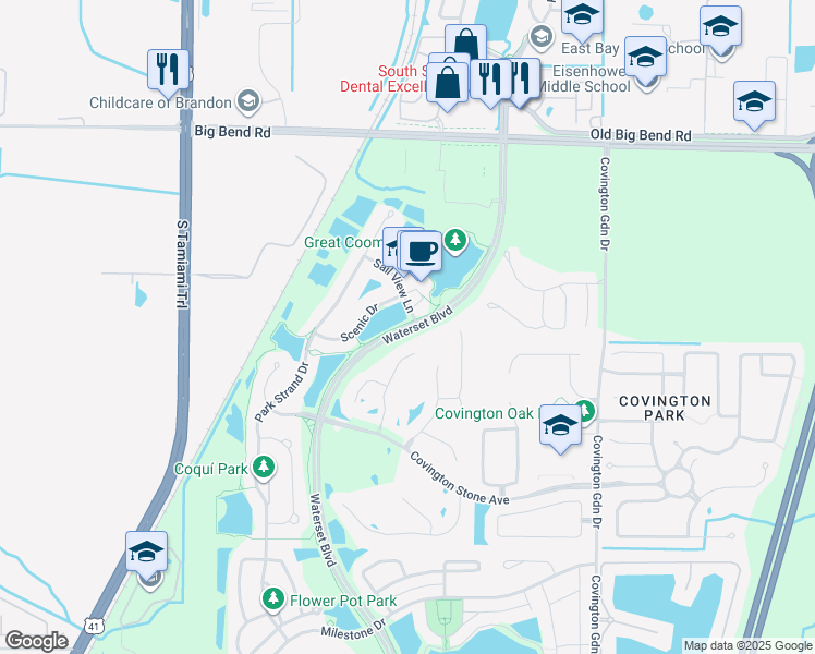 map of restaurants, bars, coffee shops, grocery stores, and more near 6901 Covington Stone Avenue in Apollo Beach