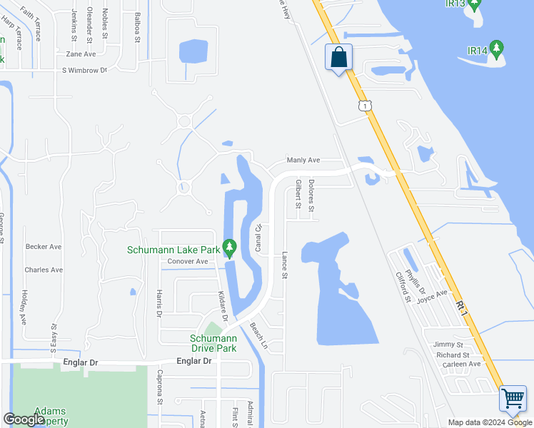 map of restaurants, bars, coffee shops, grocery stores, and more near 886 Schumann Drive in Sebastian