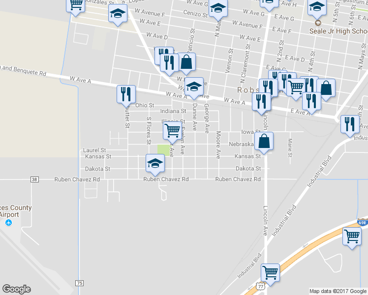 map of restaurants, bars, coffee shops, grocery stores, and more near 714 Nebraska Street in Robstown