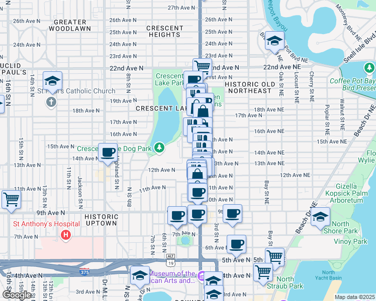 map of restaurants, bars, coffee shops, grocery stores, and more near 450 14th Avenue North in St. Petersburg