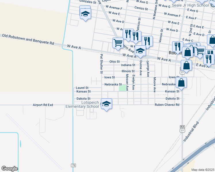 map of restaurants, bars, coffee shops, grocery stores, and more near 1028 Nebraska Street in Robstown