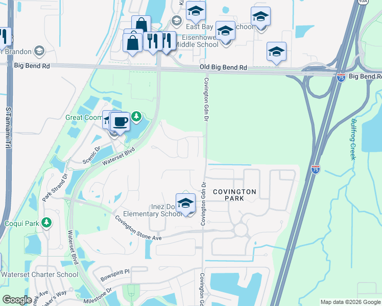 map of restaurants, bars, coffee shops, grocery stores, and more near 6927 Surrey Oak Drive in Apollo Beach