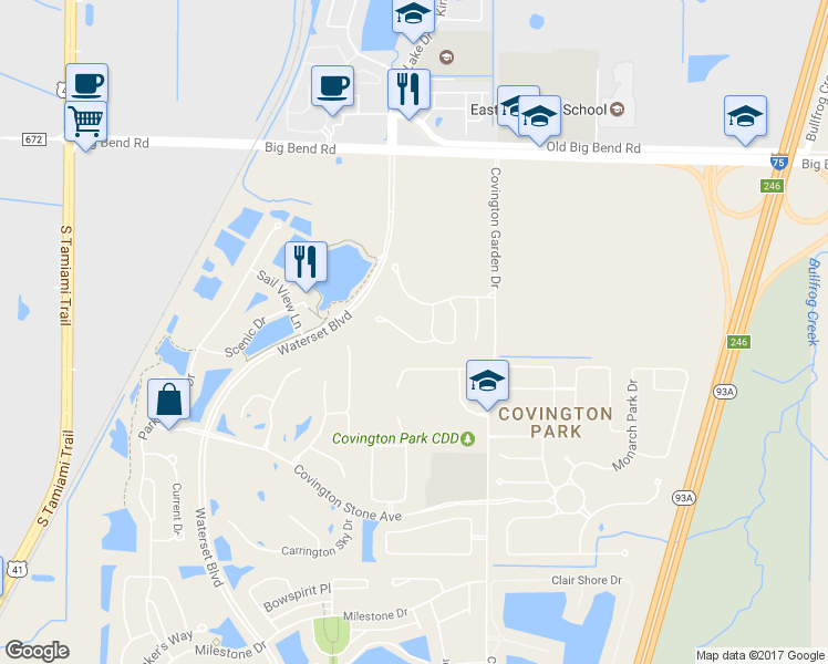 map of restaurants, bars, coffee shops, grocery stores, and more near 7432 Surrey Wood Lane in Apollo Beach