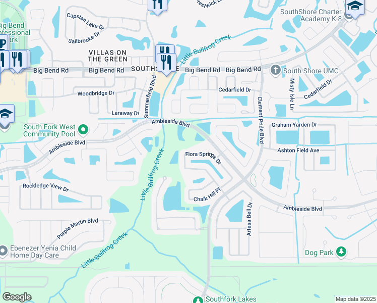 map of restaurants, bars, coffee shops, grocery stores, and more near 11333 Flora Springs Drive in Riverview