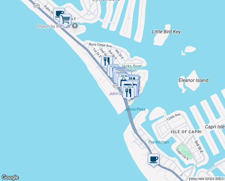 map of restaurants, bars, coffee shops, grocery stores, and more near 13000 Gulf Lane in Madeira Beach