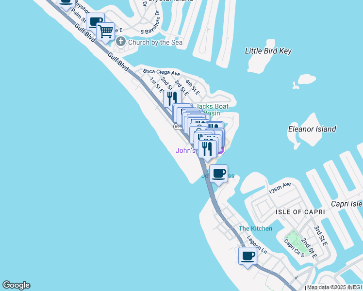 map of restaurants, bars, coffee shops, grocery stores, and more near 13000 Gulf Lane in Madeira Beach