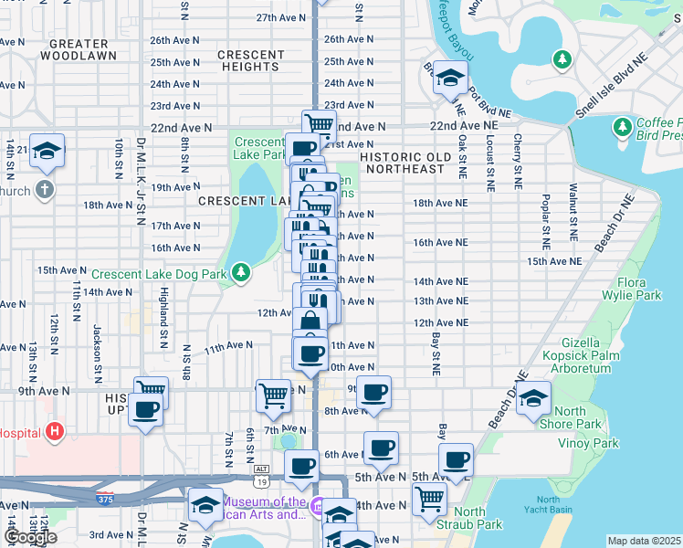 map of restaurants, bars, coffee shops, grocery stores, and more near 311 14th Avenue North in St. Petersburg