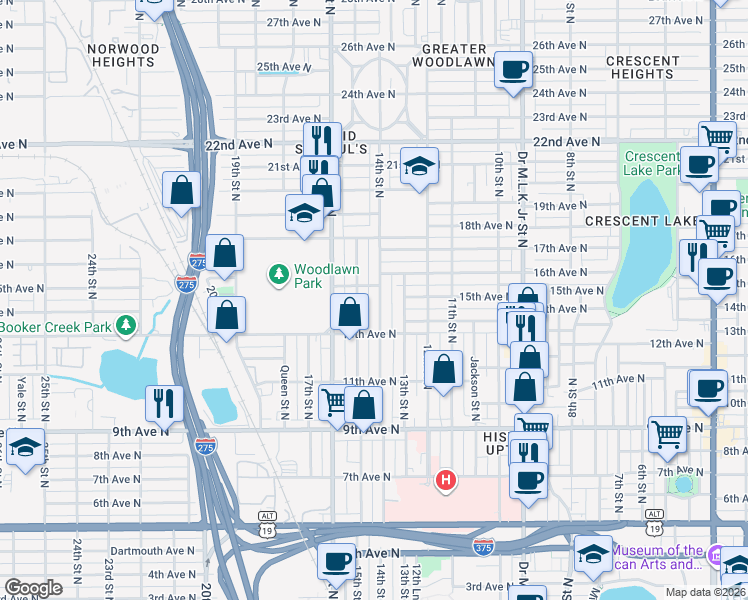 map of restaurants, bars, coffee shops, grocery stores, and more near 1420 14th Street North in St. Petersburg