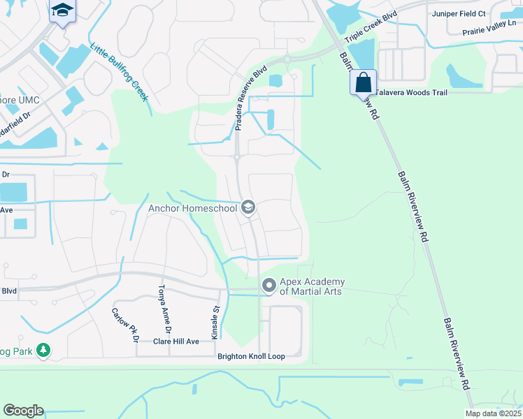 map of restaurants, bars, coffee shops, grocery stores, and more near 13580 Willow Bluestar Loop in Riverview